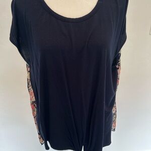 K&C Black Floral Print Chiffon Panel‎ Tank Top Size L